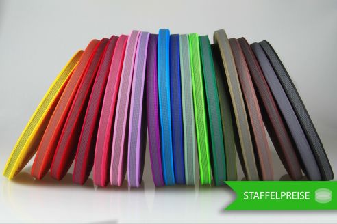 PES Anti-Rutsch | 50 mtr. Rolle | 12 mm breit | Farbauswahl | Baumwoll-touch | beidseitige schwarze Gummierung | Hundesport und Pferdesport