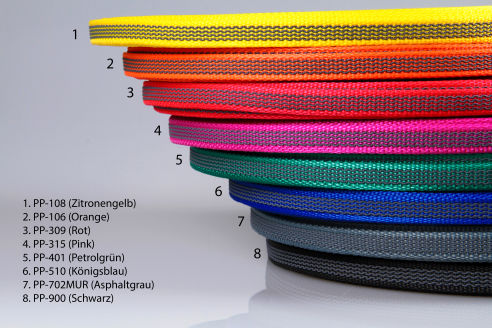 PP Anti-Rutsch | Meterware | 12 mm breit | Farbauswahl | Training | beidseitige schwarze Gummierung | Hundesport und Pferdesport