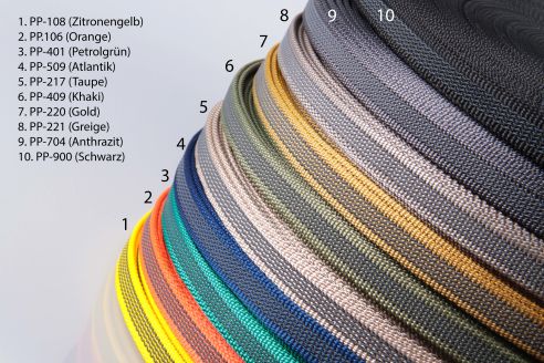 PP Anti-Rutsch | Meterware | 15 mm breit | Farbauswahl | Training | beidseitige schwarze Gummierung | Hundesport und Pferdesport