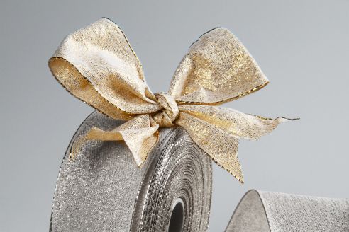 Dekoband aus Lurex in Gold oder Silber | mit Drahtkante | 40 mm Breite | 10 m Rollenware | OEKO-TEX® STANDARD 100