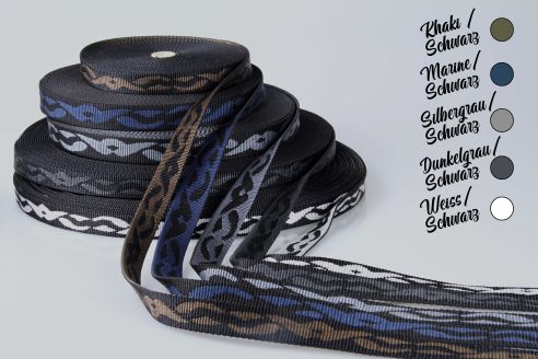 PA-Motivband Keltic | Khaki/Schwarz | Meterware | Softes Nylon Gurtband mit beidseitigem Keltik-Design | 25 mm | 1,8 mm Stärke
