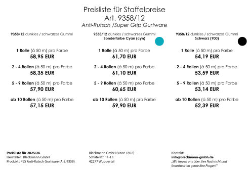 PES Anti-Rutsch | 50 mtr. Rolle | 12 mm breit | Farbauswahl | Baumwoll-touch | beidseitige schwarze Gummierung | Hundesport und Pferdesport