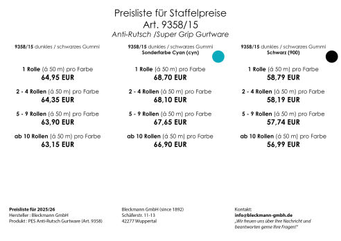PES Anti-Rutsch | 50 mtr. Rolle | 15 mm breit | Farbauswahl | Baumwoll-touch | beidseitige schwarze Gummierung | Hundesport und Pferdesport