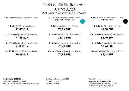 PES Anti-Rutsch | 50 mtr. Rolle | 20 mm breit | Farbauswahl | Baumwoll-touch | beidseitige schwarze Gummierung | Hundesport und Pferdesport