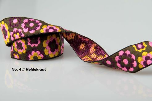 Borte | Retroflowers Jacquardband | 0,5 m - 1 m | 20 mm breit | Sommerkollektion 2026 | Farbauswahl | Made in Germany