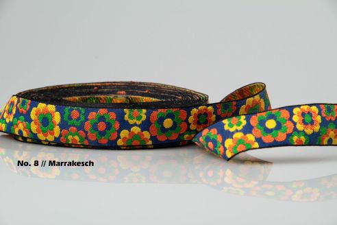 Borte | Retroflowers Jacquardband | 0,5 m - 1 m | 20 mm breit | Sommerkollektion 2026 | Farbauswahl | Made in Germany