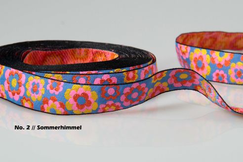 Borte | Retroflowers Jacquardband | 0,5 m - 1 m | 20 mm breit | Sommerkollektion 2026 | Farbauswahl | Made in Germany