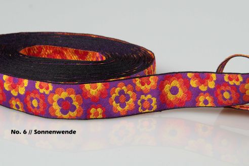 Borte | Retroflowers Jacquardband | 0,5 m - 1 m | 20 mm breit | Sommerkollektion 2026 | Farbauswahl | Made in Germany