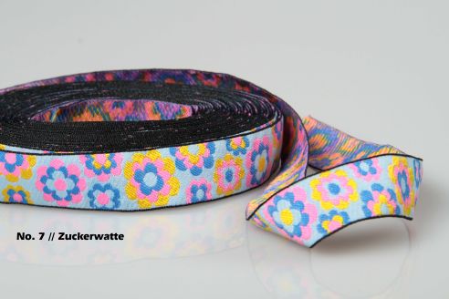 Borte | Retroflowers Jacquardband | 0,5 m - 1 m | 20 mm breit | Sommerkollektion 2026 | Farbauswahl | Made in Germany