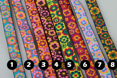 Borte | Retroflowers Jacquardband | 0,5 m - 1 m | 20 mm breit | Sommerkollektion 2026 | Farbauswahl | Made in Germany
