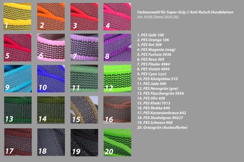 Super-Grip Cotton Soft | gummierte Hundeleine aus PES | 20 mm x 100 cm - 350 cm lang | mit Handschlaufe | verschiedene Karabiner