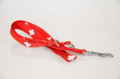 Kombi-Kurzleine SWISS | Schweizer Kreuz | 20 mm Breite | 50 cm - 90 cm Längenverstellbar | Kurzführer mit 2D-Ringen zum Leinen-kombinieren | weiches PA Kombi-Kurzleine SWISS | Schweizer Kreuz | 20 mm Breite | 50 cm - 90 cm Längenverstellbar | Kurzführer mit 2D-Ringen zum Leinen-kombinieren | weiches PA