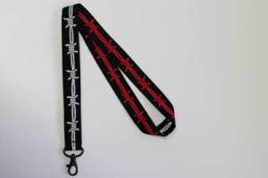 Umhängeband | Lanyards | Stacheldraht | beidseitiges Design | Weiß Rot | 25 mm breit | 50 cm lang