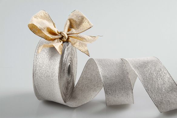 Dekoband aus Lurex in Gold oder Silber | mit Drahtkante | 40 mm Breite | 10 m Rollenware | OEKO-TEX® STANDARD 100