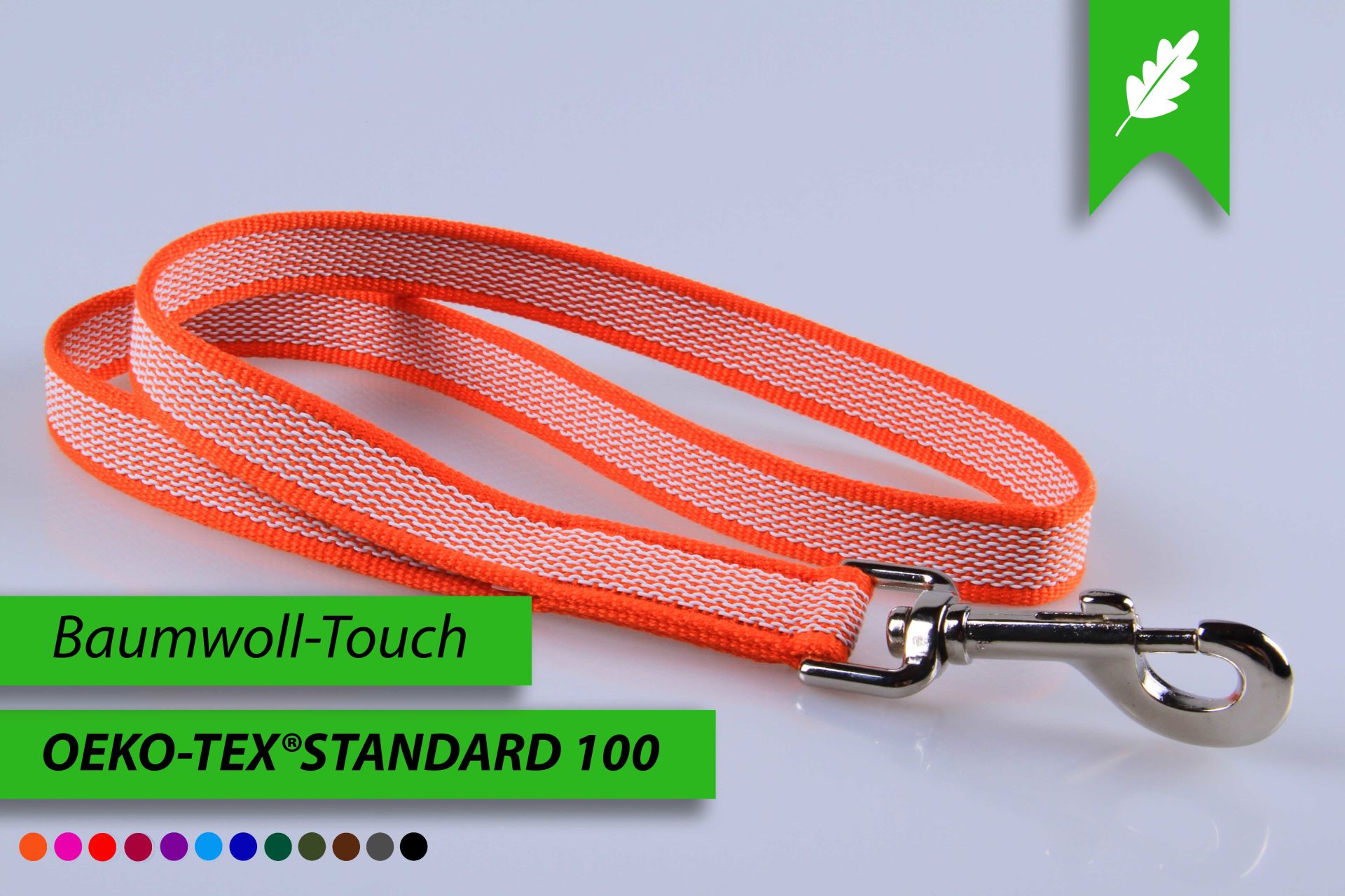Super-Grip Cotton Soft | weiß, gummierte Kurzleine PES | softer und weicher Kurzführer | 20 mm Breite | 45 cm große Schlaufen-Länge