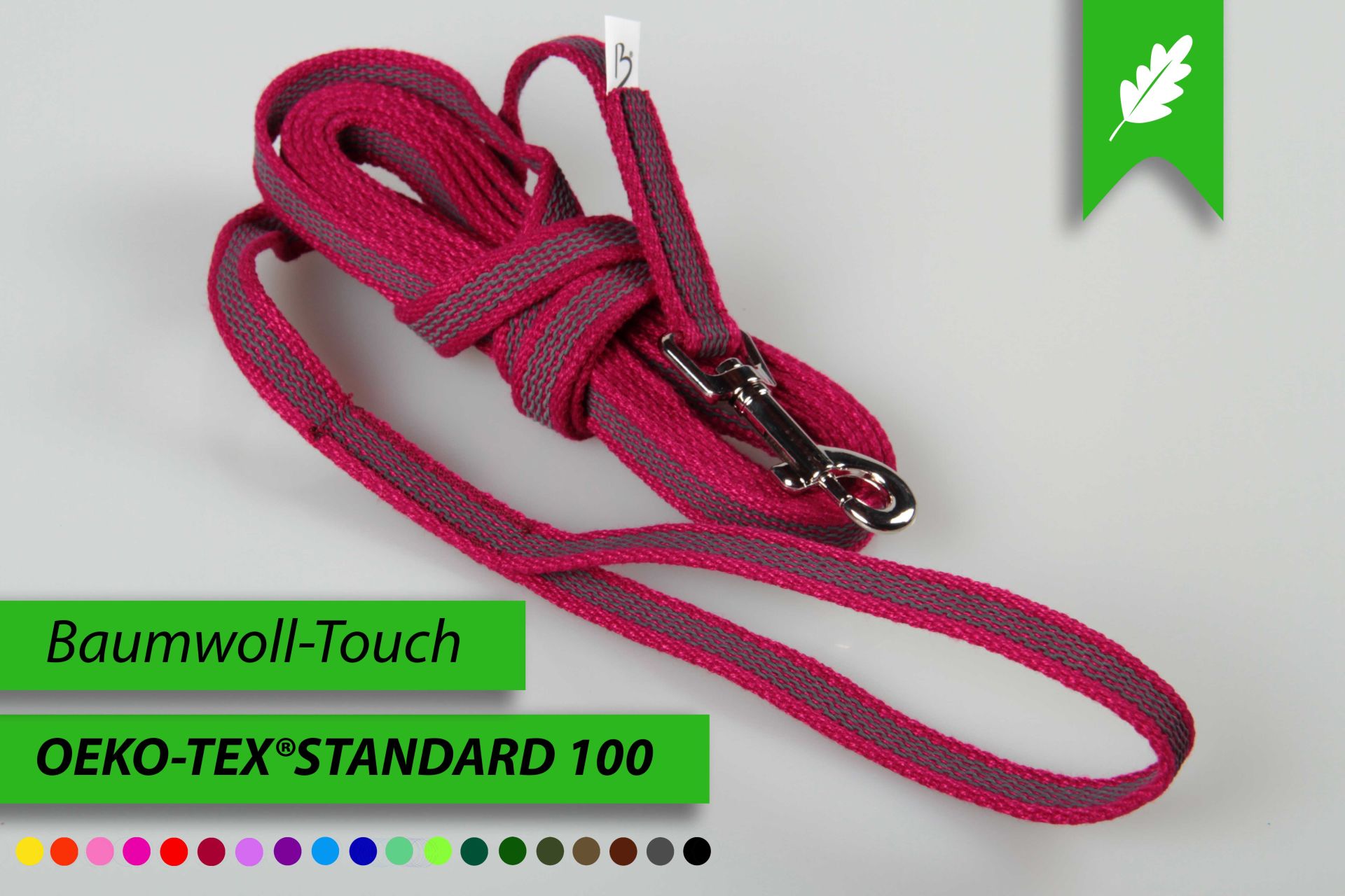 Super-Grip Cotton Soft | gummierte Hundeleine aus PES | 12 mm x 100 cm - 350 cm lang | mit Handschlaufe | verschiedene Karabiner