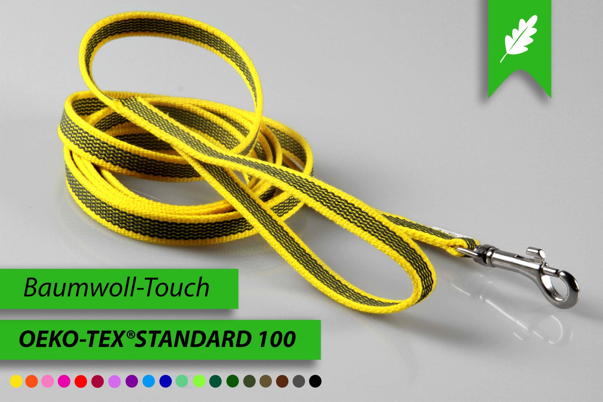 Super-Grip Cotton Soft | gummierte Hundeleine aus PES | 15 mm x 100 cm - 350 cm lang | mit Handschlaufe | verschiedene Karabiner
