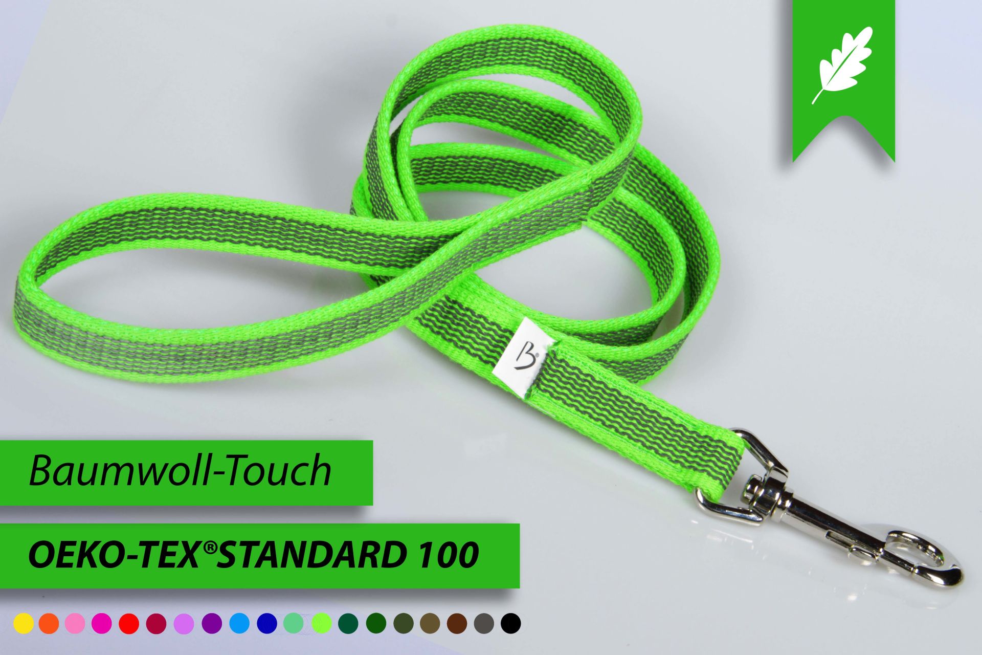 Super-Grip Cotton Soft | gummierte Hundeleine aus PES | 20 mm x 100 cm - 350 cm lang | mit Handschlaufe | verschiedene Karabiner
