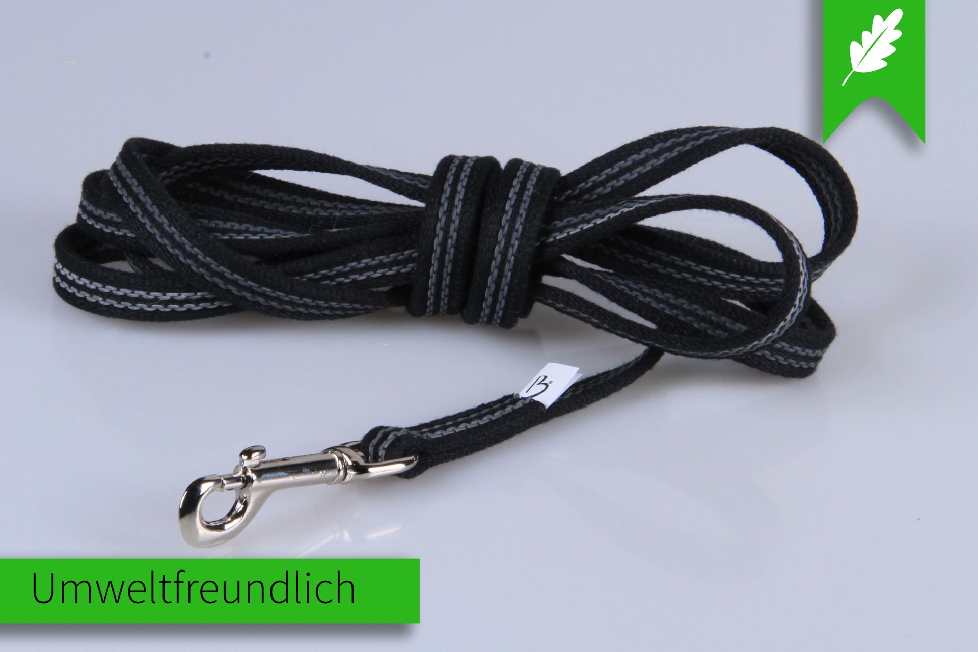 Super-Grip Cotton Soft | Extra dicke, gummierte Cityleine aus PES | 16 mm Breite | 100 cm - 350 cm lang | Ohne Handschlaufe | Schwarz | Karabinerwahl
