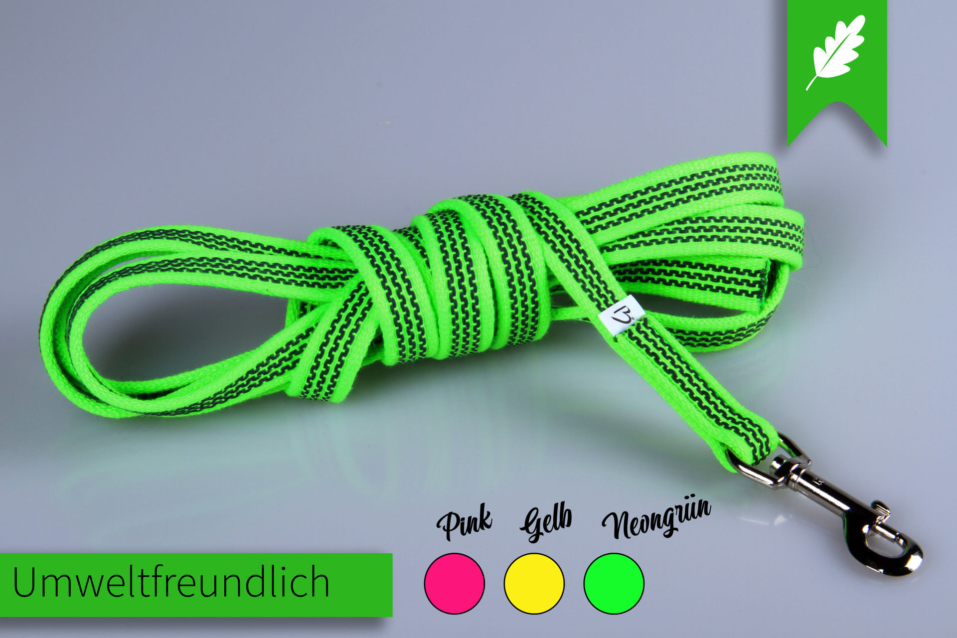 Super-Grip Cotton Soft | Extra dicke, gummierte Cityleine aus PES | 20 mm Breite | 100 cm - 350 cm lang | Ohne Handschlaufe | Farbwahl | Karabinerwahl