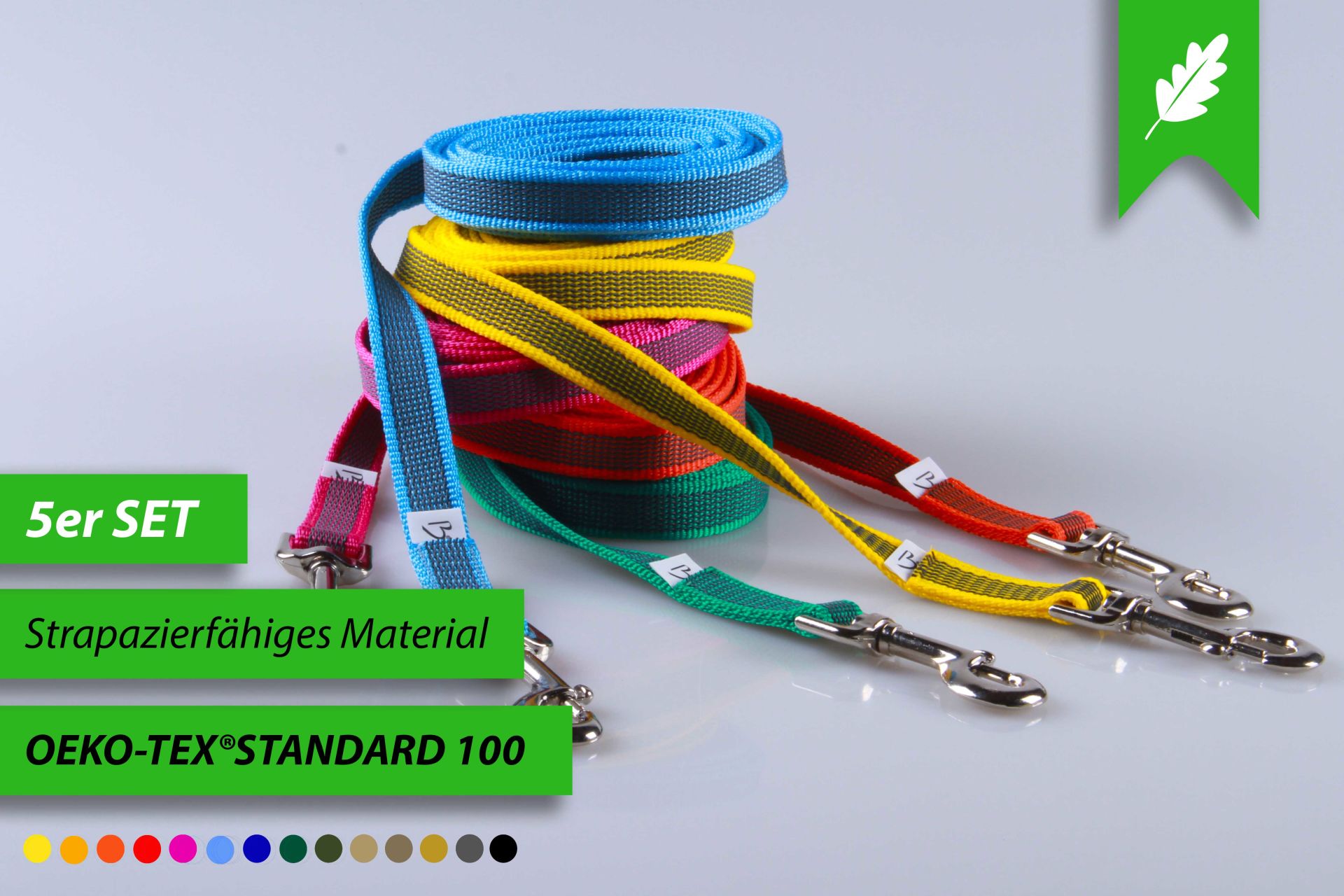 5er SET | Super-Grip Strong Resistance | gummierte Schleppleinen aus PP | 20 mm Breite | ab 4 m - 15 m Länge | ohne Handschlaufe | wetterfest 5er SET | Super-Grip Strong Resistance | gummierte Schleppleinen aus PP | 20 mm Breite | ab 4 m - 15 m Länge | ohne Handschlaufe | wetterfest
