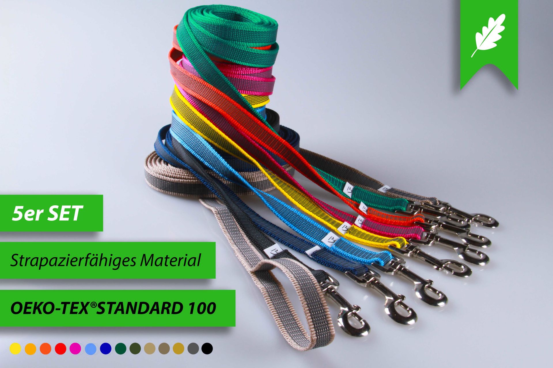 5er SET | Super-Grip Strong Resistance | gummierte Schleppleinen aus PP | 20 mm Breite | ab 4 m - 15 m Länge | mit Handschlaufe | wetterfest 5er SET | Super-Grip Strong Resistance | gummierte Schleppleinen aus PP | 20 mm Breite | ab 4 m - 15 m Länge | mit Handschlaufe | wetterfest