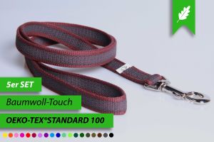 5er SET | Super-Grip Cotton Soft | gummierte Hundeleinen aus PES | 20 mm Breite | ab 4 m - 15 m Länge | mit Handschlaufe | 5 Schleppleinen im Spar-Set