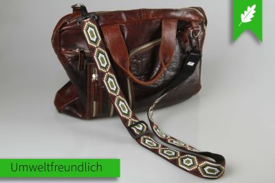 Taschengurt im Boho-Stil | Verstellbarer Schultergurt mit aufgesteppter Ethno-Borte | 40 mm Breite | Kunststoff-karabiner | Schwarz mit Borte Taschengurt im Boho-Stil | Verstellbarer Schultergurt mit aufgesteppter Ethno-Borte | 40 mm Breite | Kunststoff-karabiner | Schwarz mit Borte