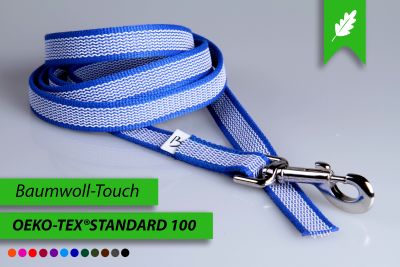 Super-Grip Cotton Soft | weiß, gummierte Hundeleine aus PES | 15 mm x 100 cm - 350 cm lang | ohne Handschlaufe | verschiedene Karabiner